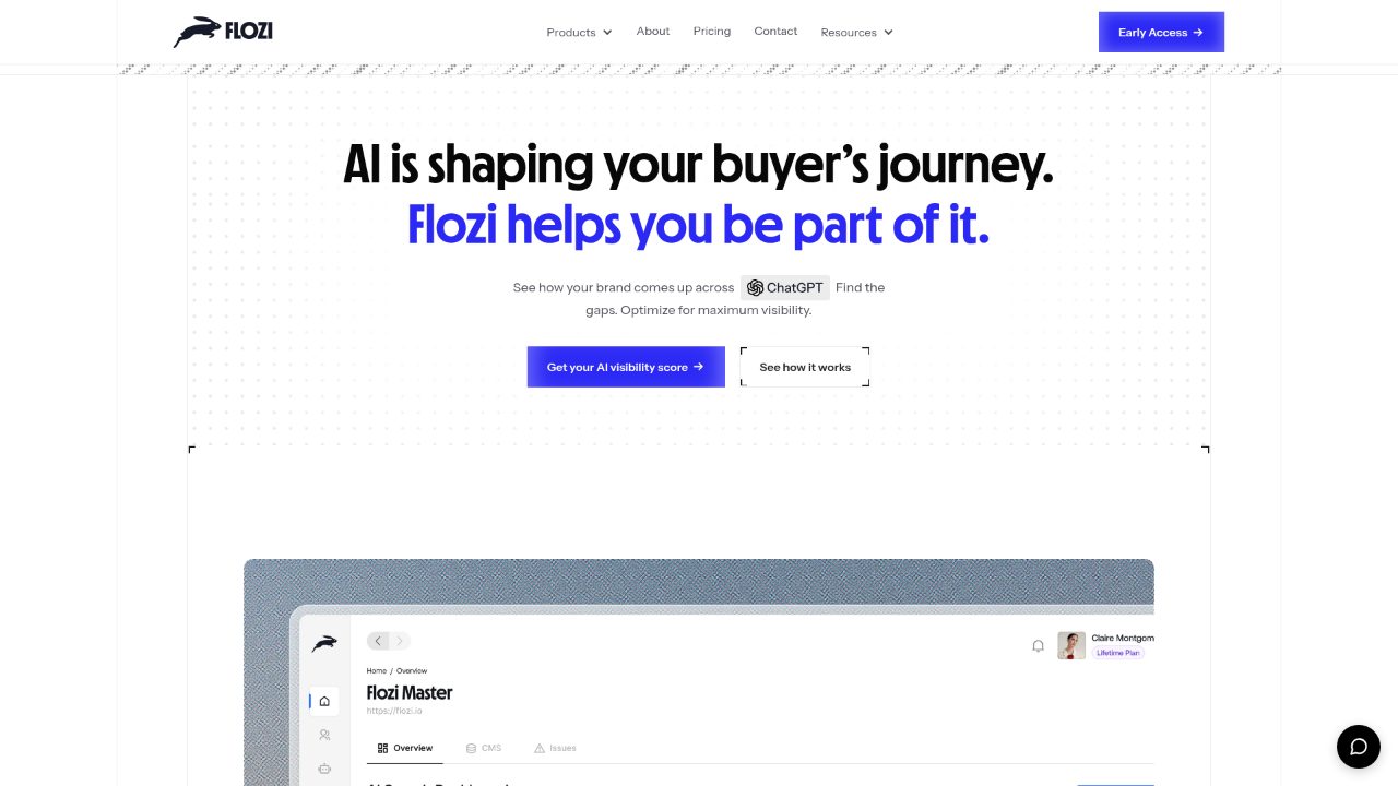 The flozi.io home page, as loaded for this analysis